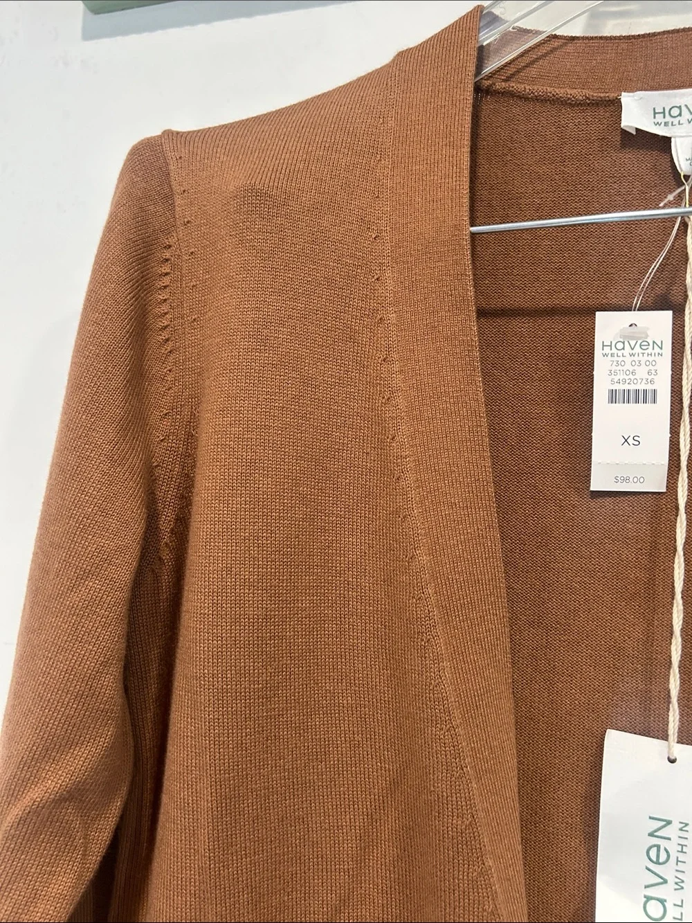 Haven luxe cashmere cotton Brown Tie-Front Open Cardigan Sweater XS women’s new